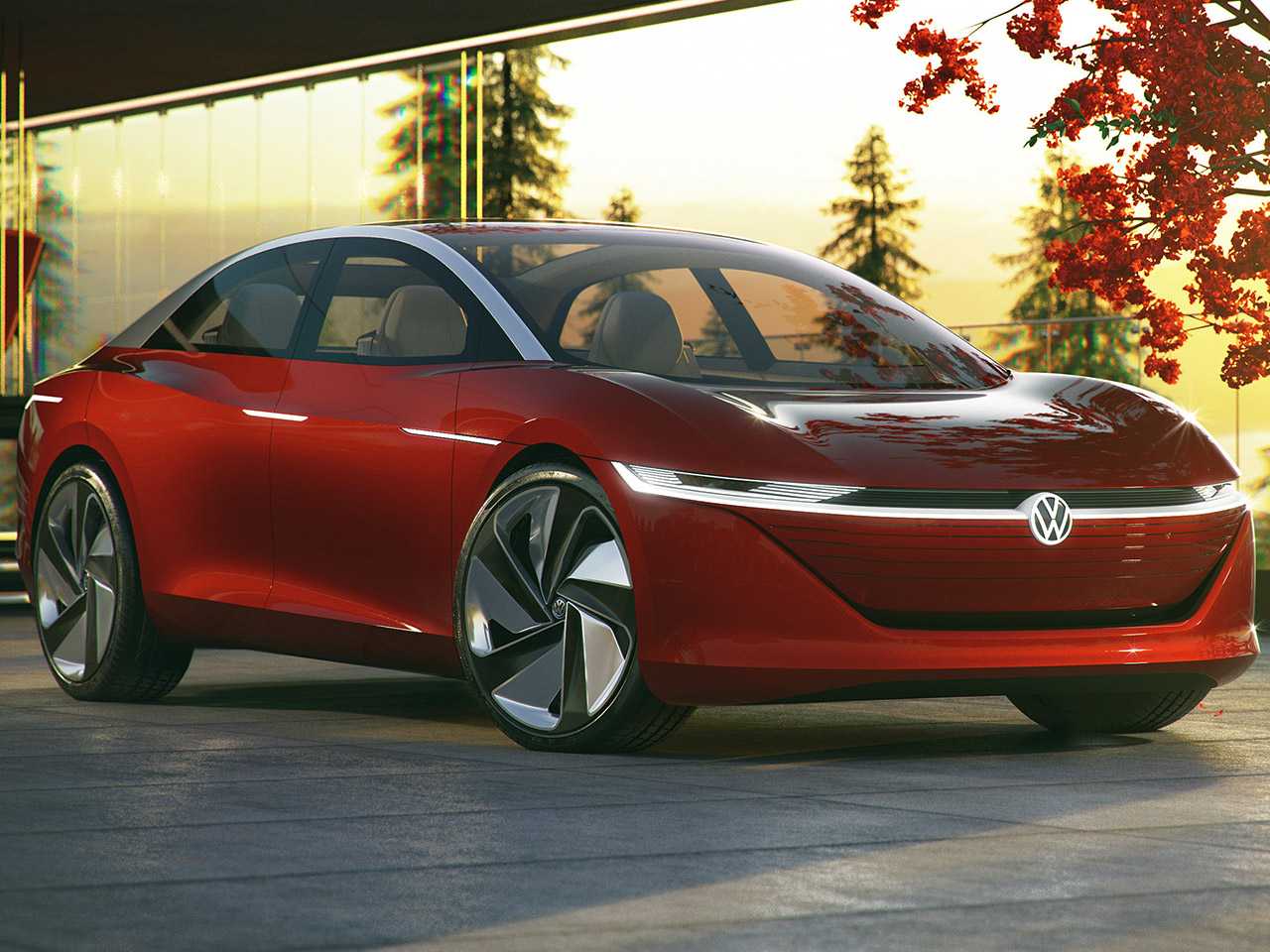 Acima o conceito Volkswagen ID. Vizzion