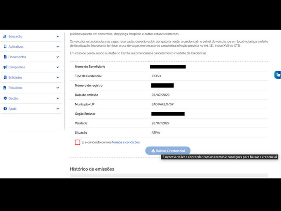 Passo a passo para emitir a credencial de estacionamento para idosos