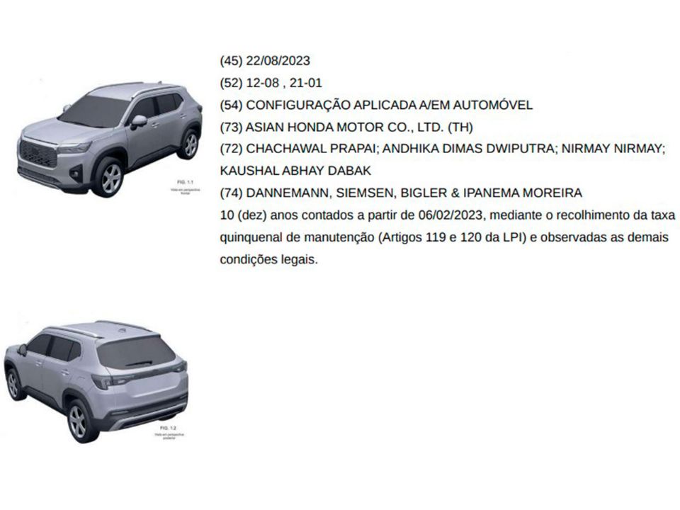 Honda Elevate em registro no INPI